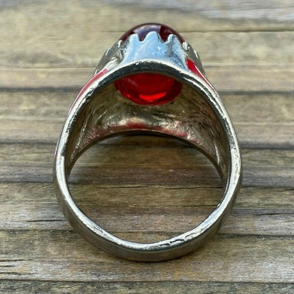 Men Rings Fashion Jewelry Faux Red Stone Silver Tone Unisex Rings Size 10.5 - Picture 6 of 12